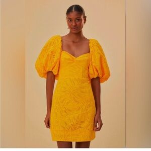 New | Farm Rio MONSTERA EYELET
YELLOW SHORT SLEEVE
MINI DRESS YELLOW